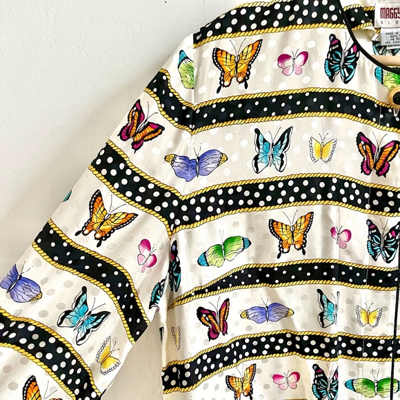 Vintage Silk Butterfly Polka Dot Blouse Alice Olivia Kate Spade Anthro Style - Picture 3 of 13